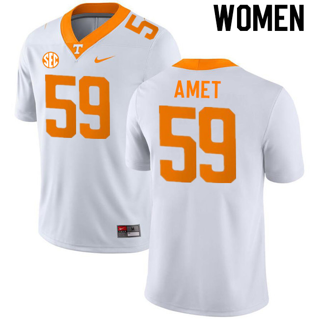 Women #59 Tim Amet Tennessee Volunteers College Football Jerseys Stitched-White